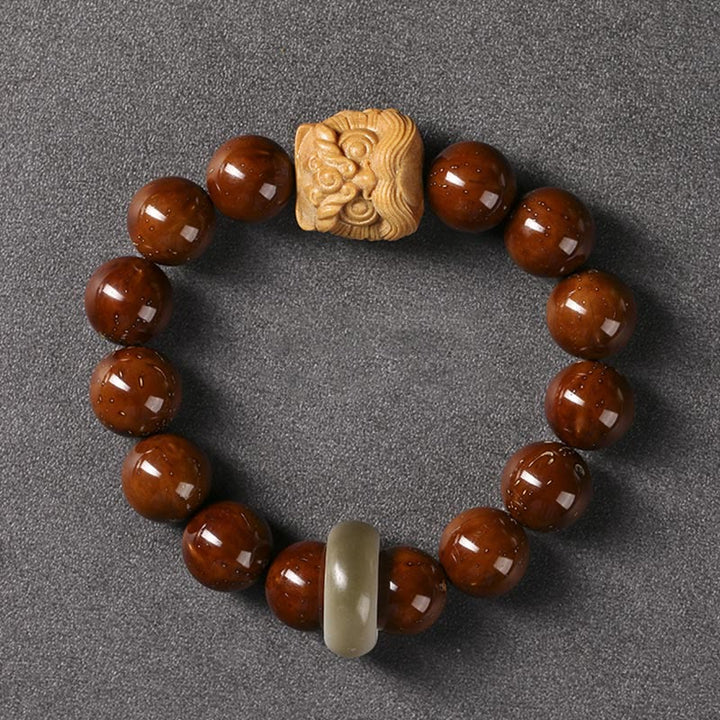 Bransoletka z Buddha Stones Fioletowe Nasiona Bodhi Tańczący Lew Mądrość