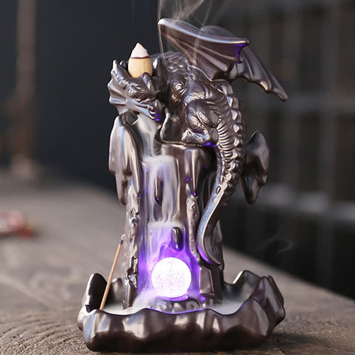 Nordic Dragon Ceramic Backflow Smoke Fountain Medytacja Uzdrawiająca Kadzielnica Dekoracja Kula Led