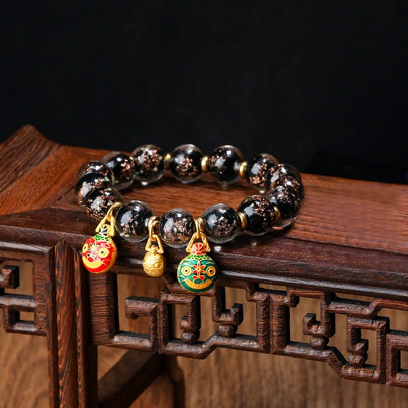 Buddha Stones Złoty Połykający Bestia Rodzina Charm Świecący Fluorescencyjny Liuli Szklany Koralik Bransoletka Sukcesu