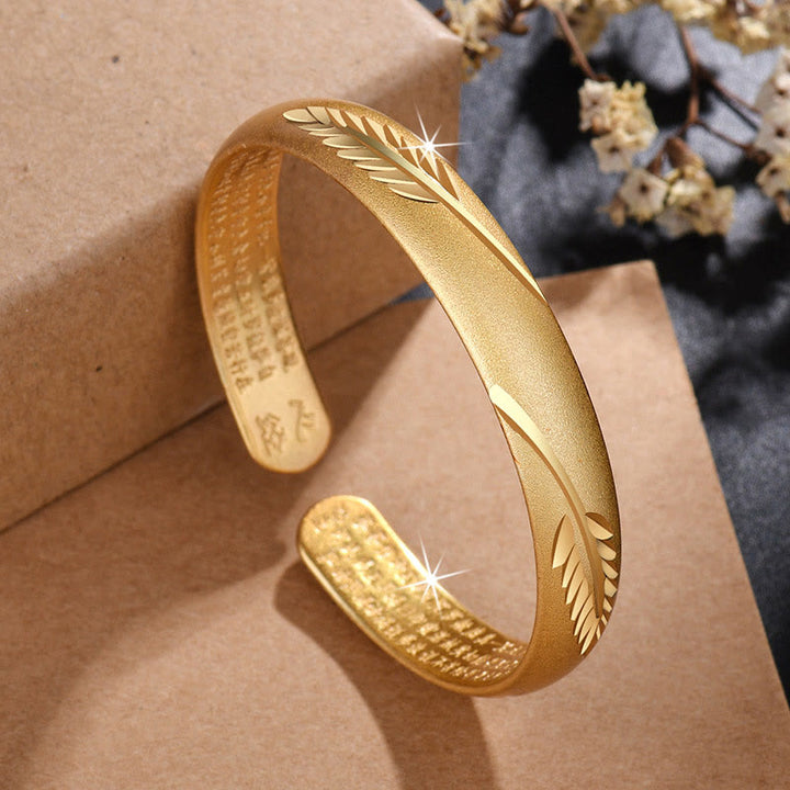 Buddha Stones Pióro Sutra Serca Grawerowany Wzór Bogactwo Miedziana Bransoletka Mankietowa Bangle