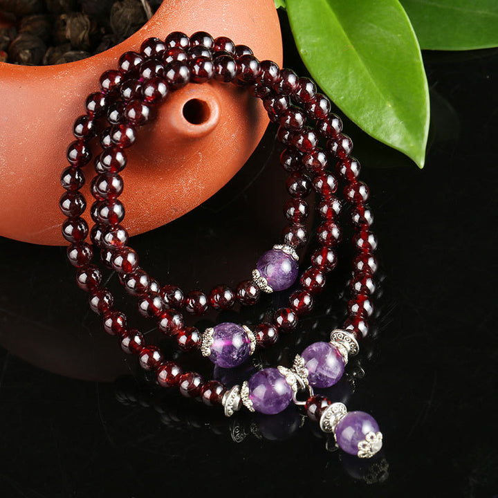 Bransoletka ochronna Buddha Stones Naturalny Granat Ametyst