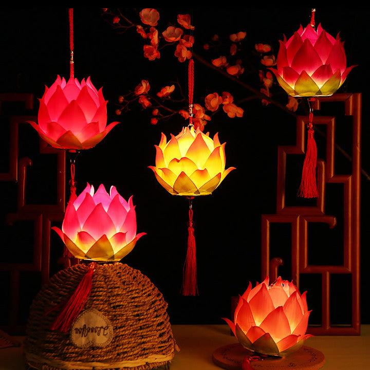 Buddha Stones DIY Kwiat Lotosu Smok Latarnia Lampa Tassel Dekoracja