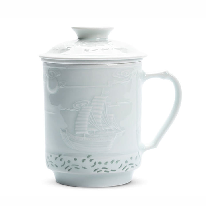 Buddha Stones Jingdezhen Linglong Porcelana Pomyślny Smok Feniks Łódź Gładkie żeglowanie Ceramiczna filiżanka do herbaty Biurowe filiżanki do herbaty 420 ml