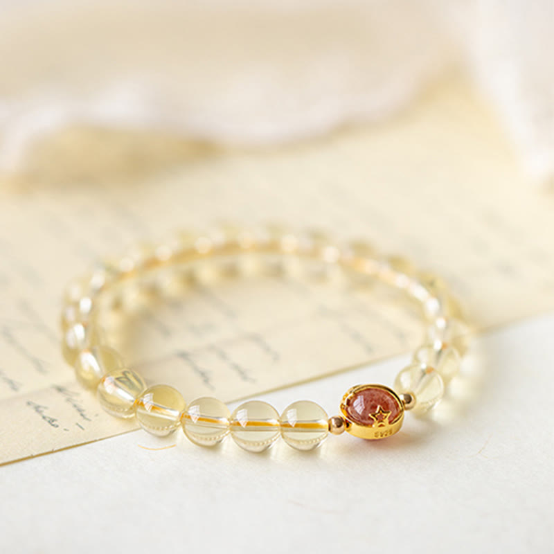 Bransoletka ochronna Buddha Stones Golden Rutilated Quartz i truskawkowy kwarc Star