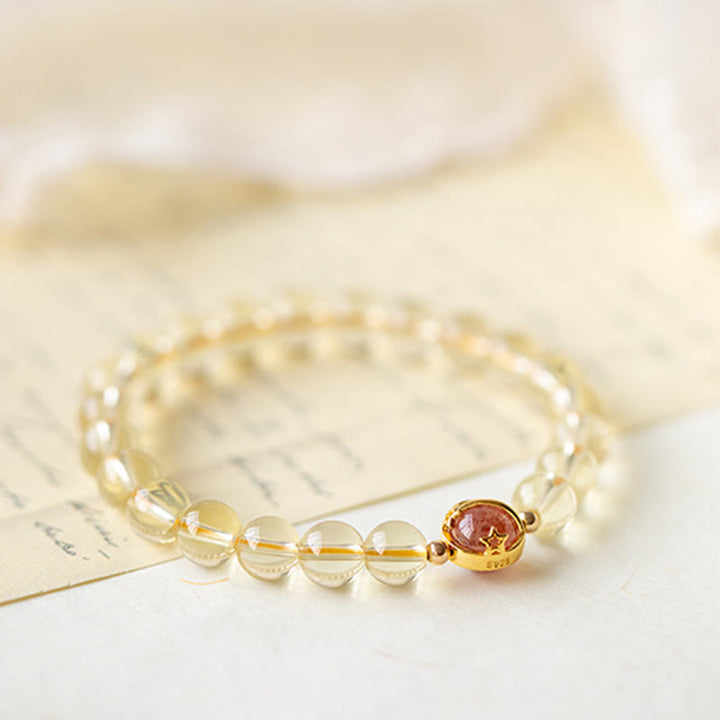 Bransoletka ochronna Buddha Stones Golden Rutilated Quartz i truskawkowy kwarc Star