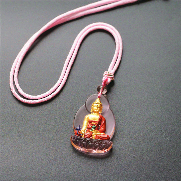 Buddha Stones Tybet Medycyna Budda Liuli Kryształ Współczucia Naszyjnik Wisiorek - Różowy Budda Medycyny - image 3