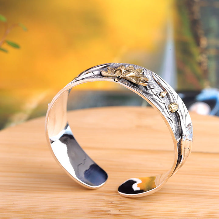 Bransoletka Buddha Stones 925 Sterling Silver Lotus Flower Calm z regulacją