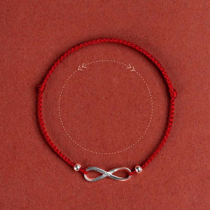 Buddha Stones 925 Srebro Sterlingowe Endless Knot Protection Luck Bransoletka z czerwonego sznurka Anklet