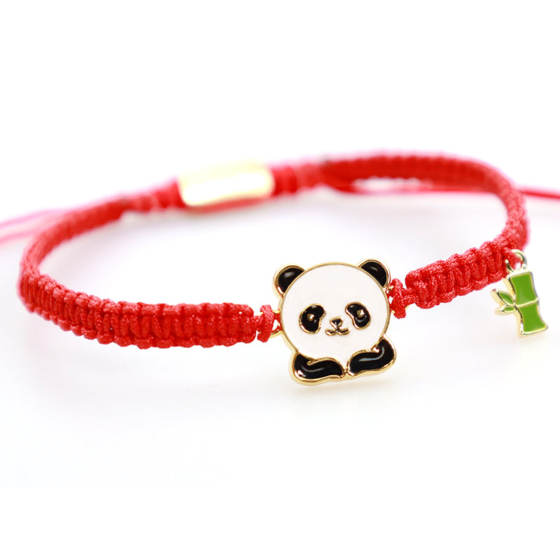 Buddha Stones Tybetańskie Ręcznie Robione Panda Bambusowa Bransoletka Na Szczęście Czerwony Sznurek
