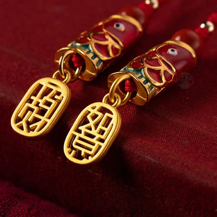 Buddha Stones Koi Ryba Cynober Przyciągający Bogactwo Życzenie Ruyi Urok Szczęścia Telefon Wiszący Dekoracja