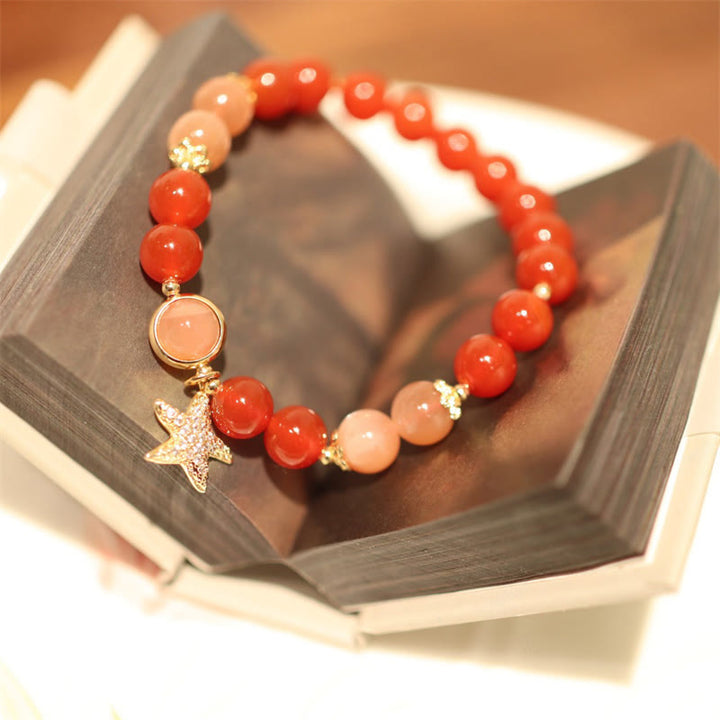 Bransoletka Sun Stone Peach Moonstone Red Agat Crystal Star Wealth
