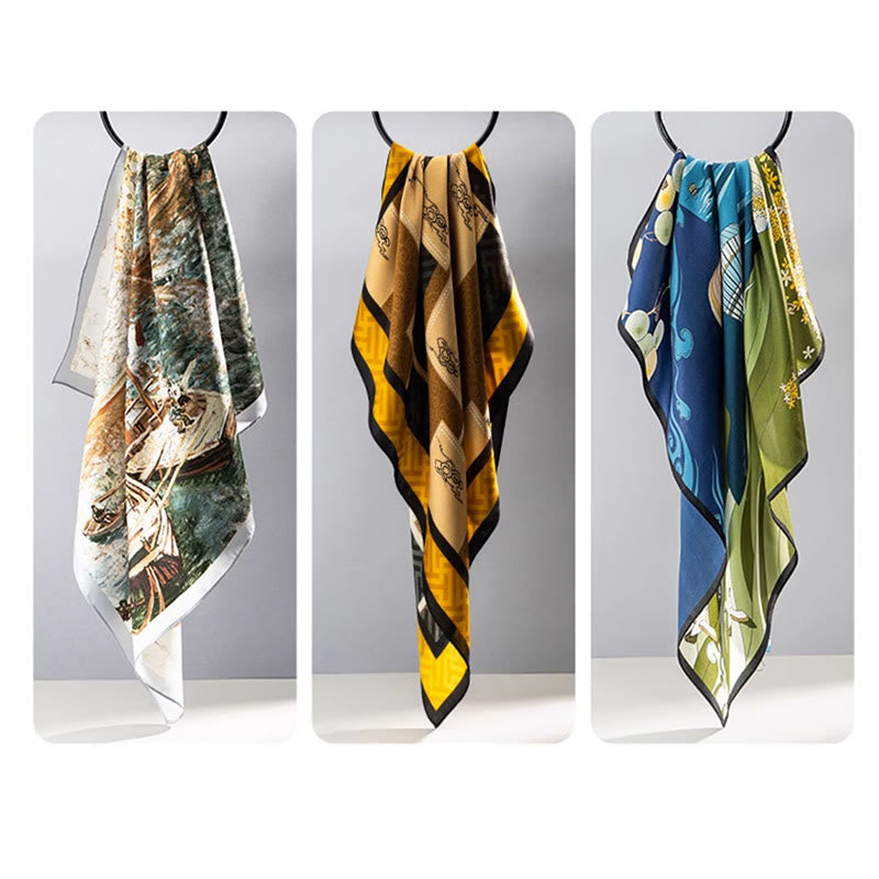 Kamienie Buddha Stones Dżungla Olej Malarstwo Pomyślne Chmury 100% Jedwabny Szalik Morwowy Premium Grade 6A Dwustronny Jedwabny Szalik na Szyję - image 31