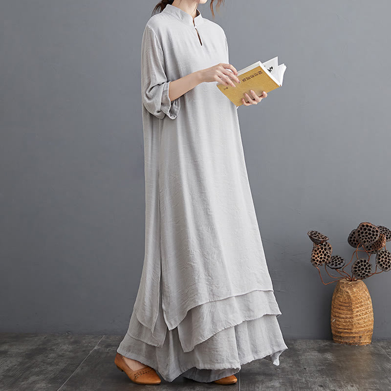 Buddha Stones, prosty wzór, medytacja, modlitwa, duchowa praktyka zen, joga, zestaw damski - Szary komplet (top i spodnie) - US12, UK/AU16, EU44 (2XL) - image 0