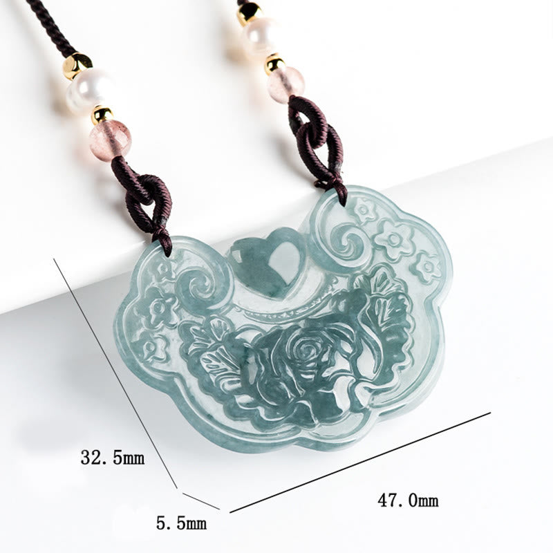 Buddha Stones Naturalny Jadeit Peonia Kwiat Kłódka Dobrych Życzeń Naszyjnik Wisiorek Dobrobytu