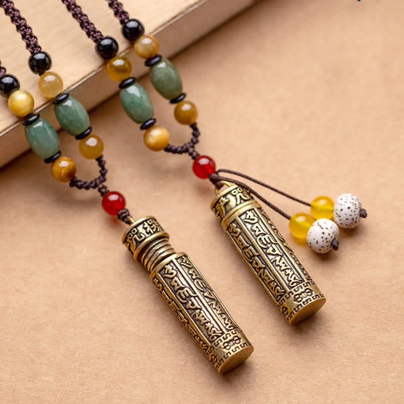 Buddhastoneshop Tybet Om Mani Padme Hum Agat Surangama Sutra Ochrona Naszyjnik Wisiorek - image 1