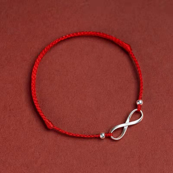 Buddha Stones 925 Srebro Sterlingowe Endless Knot Protection Luck Bransoletka z czerwonego sznurka Anklet
