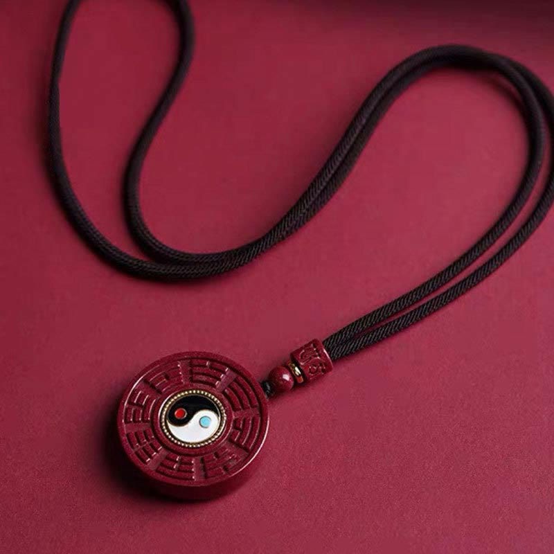 Buddha Stones Naturalny Cynober Bagua Obrotowy Yin Yang Trzymający Z dala Złe Duchy Naszyjnik Wisiorek - image 3