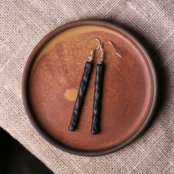 Kolczyki wiszące Buddha Stones 925 Sterling Silver Ebony Wood Texture Balance Peace - image 9