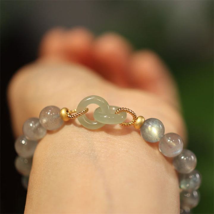 Buddha Stones Naturalny Kamień Księżycowy Heitan Jade Peace Buckle Bransoletka Uzdrawiająca