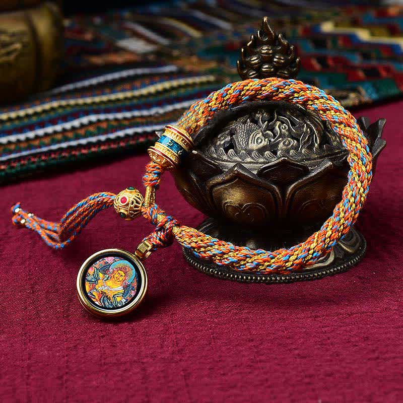 Buddha Stones Tybetańskie Ręcznie Robione Szczęście Thangka Koło Modlitewne Charm Bransoletka ze Sznurka