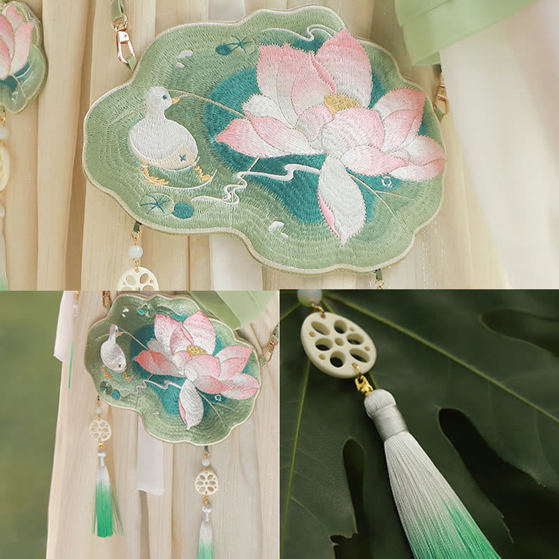 Buddha Stones Szczęście Haft Lotos Koi Ryba Królik Kwiat Hanfu Torba Crossbody Torba na Ramię