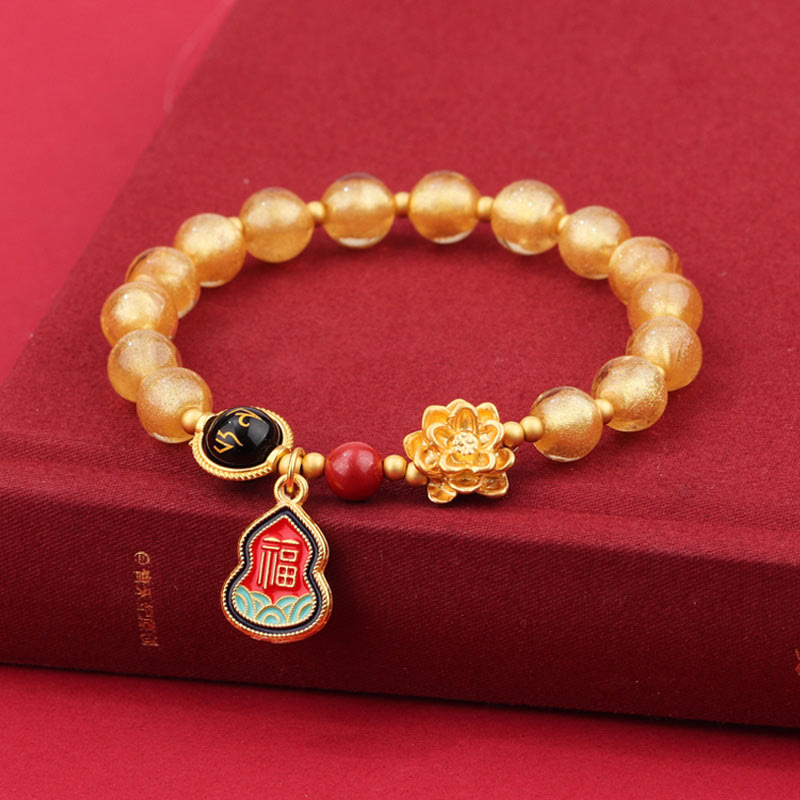 Buddha Stones Tybet Om Mani Padme Hum Fu Charakter Tykwa Urok Lotos Liuli Szklane Koraliki Bransoletka Szczęścia