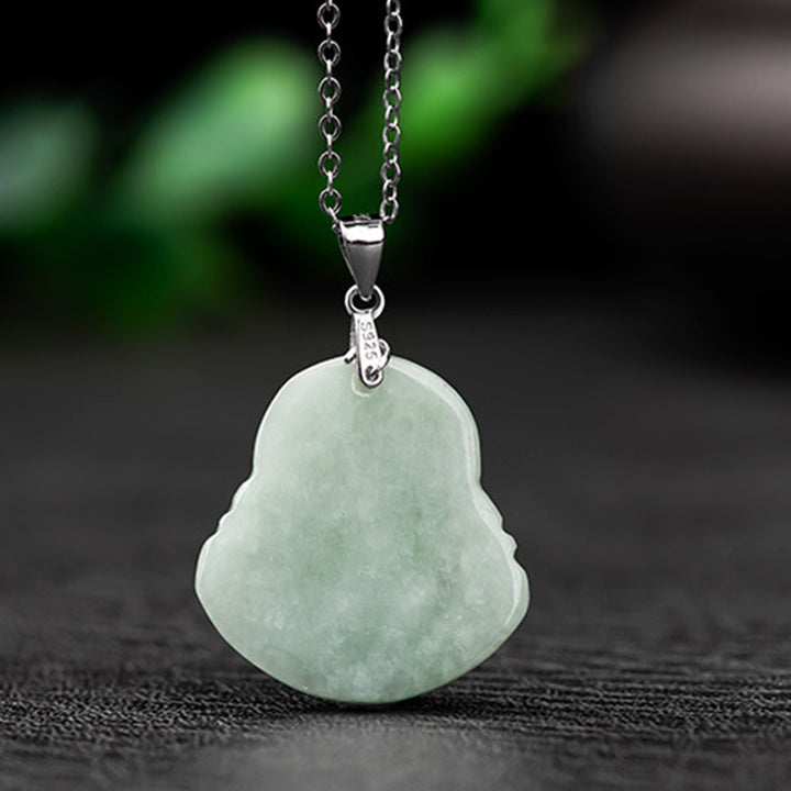 Naszyjnik z Buddha Stones z jadeitu, błogosławieństwem i śmiejącym się Buddą, wykonany ze stali tytanowej - image 6