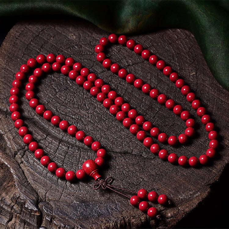 Buddha Stones 108 Mala Koraliki Cynober Om Mani Padme Hum Wzór Grawerowana Bransoletka Błogosławieństwa
