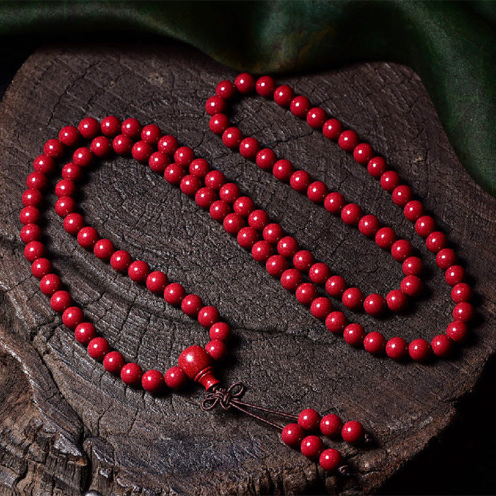 Buddha Stones 108 Mala Koraliki Cynober Om Mani Padme Hum Wzór Grawerowana Bransoletka Błogosławieństwa