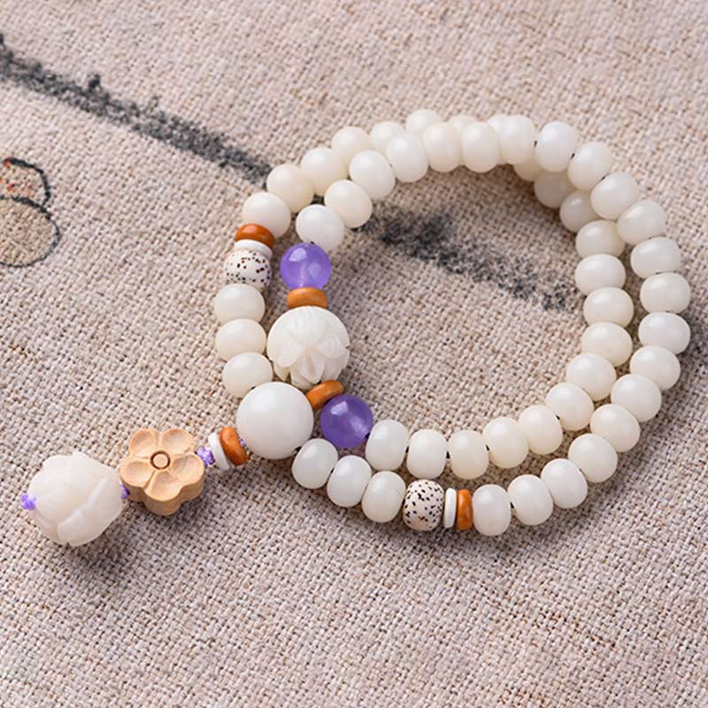 Bransoletka z białego jadeitu Bodhi Lotus z Buddha Stones