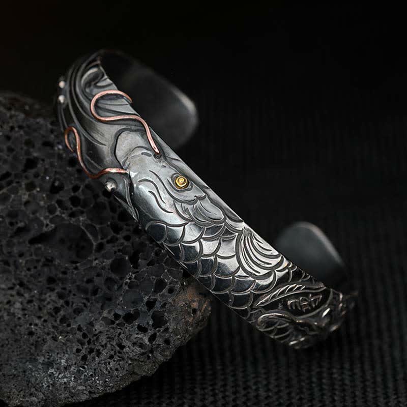 Buddha Stones 999 Srebro Sterling 990 Złoto Ryba Koi Szczęście Bogactwo Sukces Bransoletka Bangle