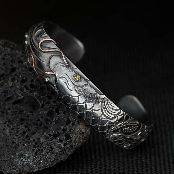 Buddha Stones 999 Srebro Sterling 990 Złoto Ryba Koi Szczęście Bogactwo Sukces Bransoletka Bangle