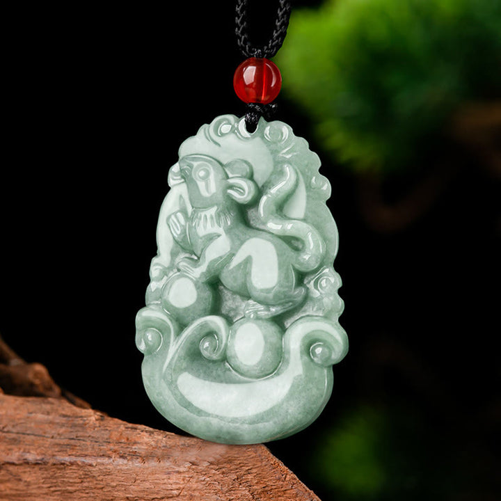 Buddha Stones Naturalny Zielony Jadeit 12 Chiński Zodiak Szczęście Dobrobyt Naszyjnik Wisiorek