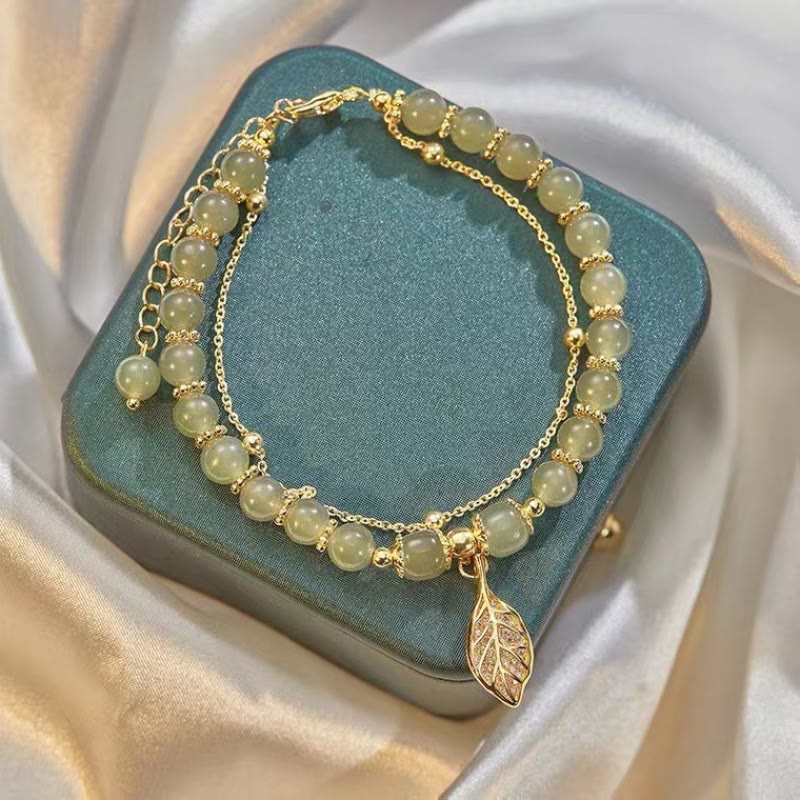 Buddha Stones Jade Liść Miłorząb Tulipan Orzeszek Fu Charakter Szczęścia Bransoletka Koralikowa