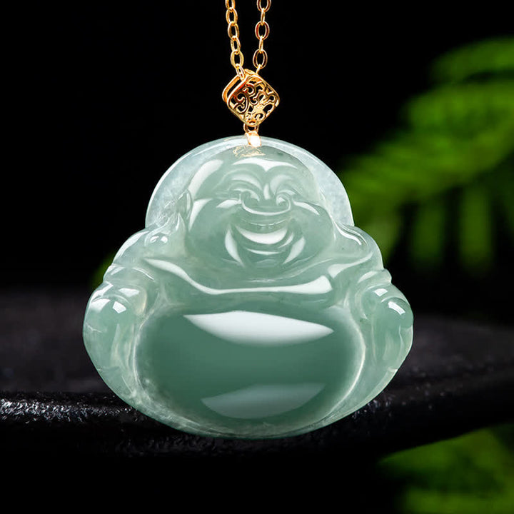 Śmiejący się Budda Naturalny Jadeitowy Naszyjnik Wisiorek Dobrobyt Obfitość - image 6