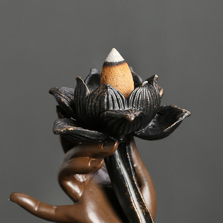 Buddha Stones Lotos Ręka Buddy Pomyślne chmury Wzór Medytacja Żywica Cofanie Kadzidełko