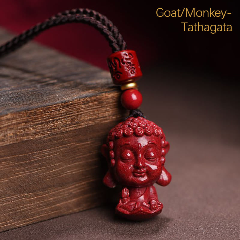 Buddha Stones Chiński Zodiak Natal Budda Naturalny Cynober Amulet Trzymający Z Daleka Złe Duchy Naszyjnik Wisiorek