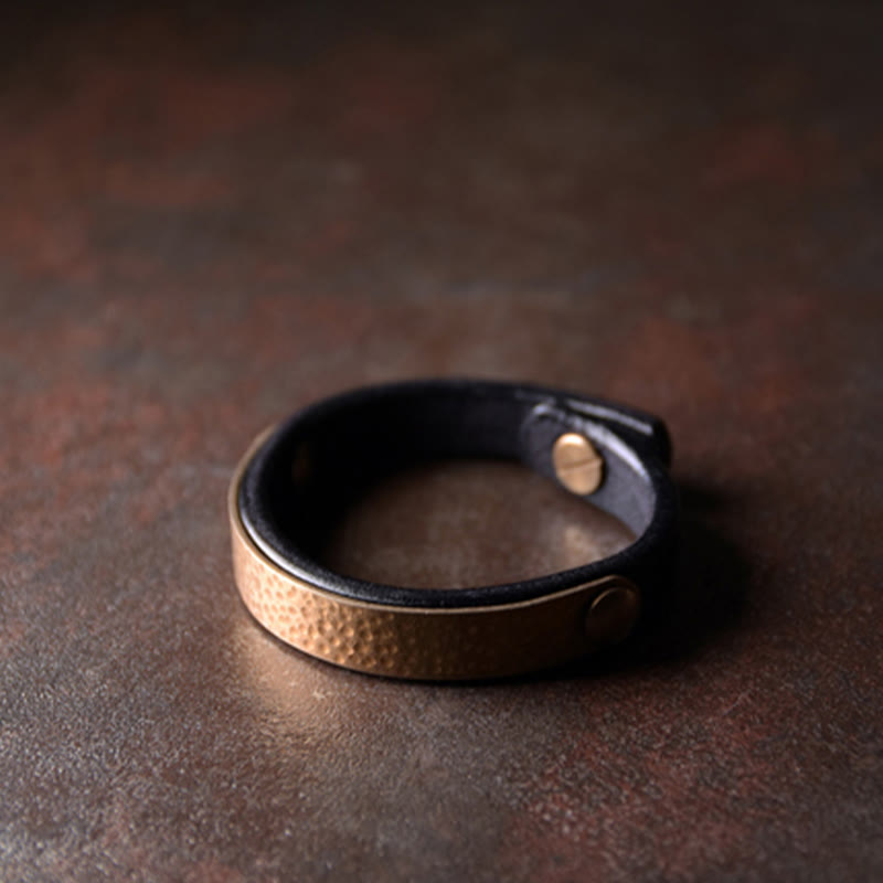 Buddha Stones Vintage Ręcznie Robione Tekstura Miedź Mosiądz Skóra Bogactwo Bransoletka Bangle