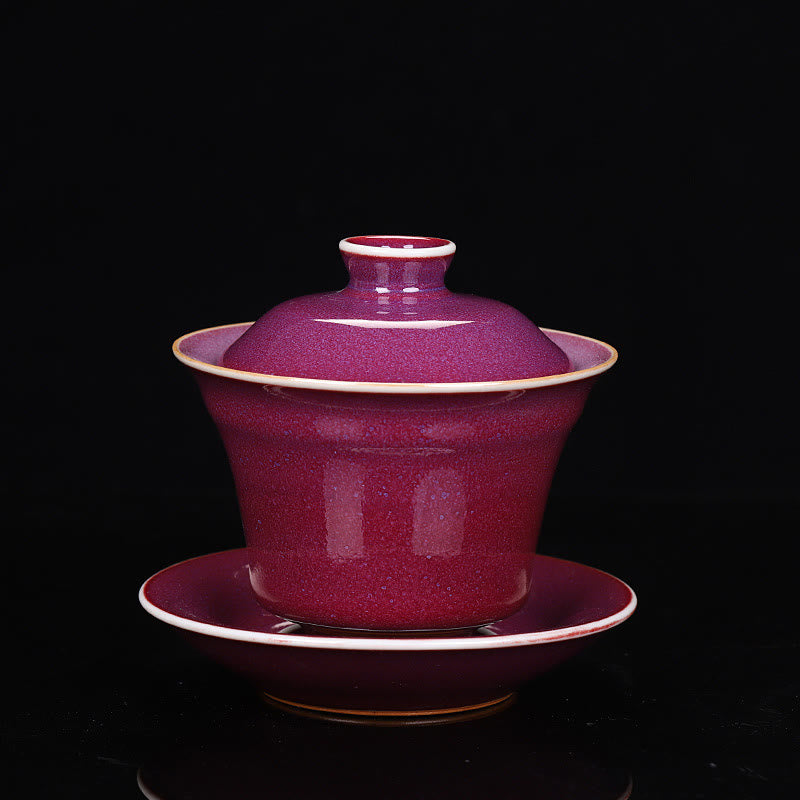 Buddha Stones Retro Glazura Zmiana Pieca Ceramiczny Gaiwan Sancai Filiżanka Kung Fu Filiżanka I Spodek Z Pokrywką