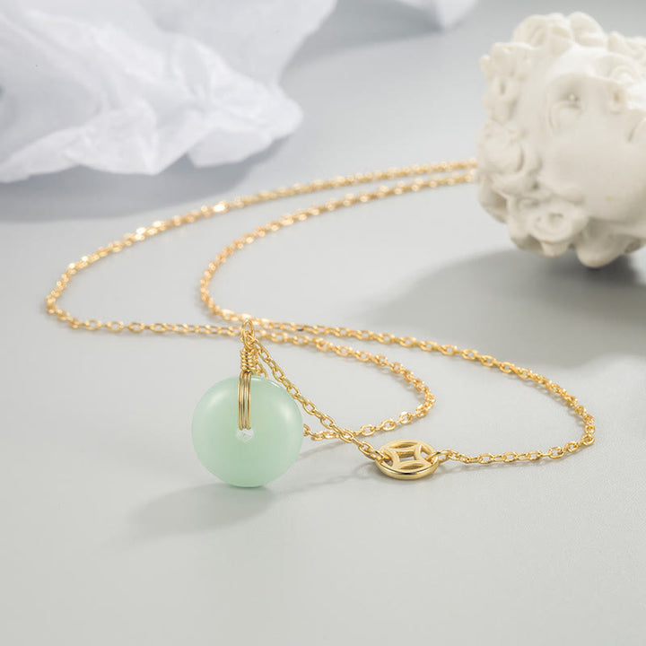 Buddha Stones Jade Fu Charakter Miedziana Moneta Pokój Klamra Obfitość Naszyjnik Wisiorek