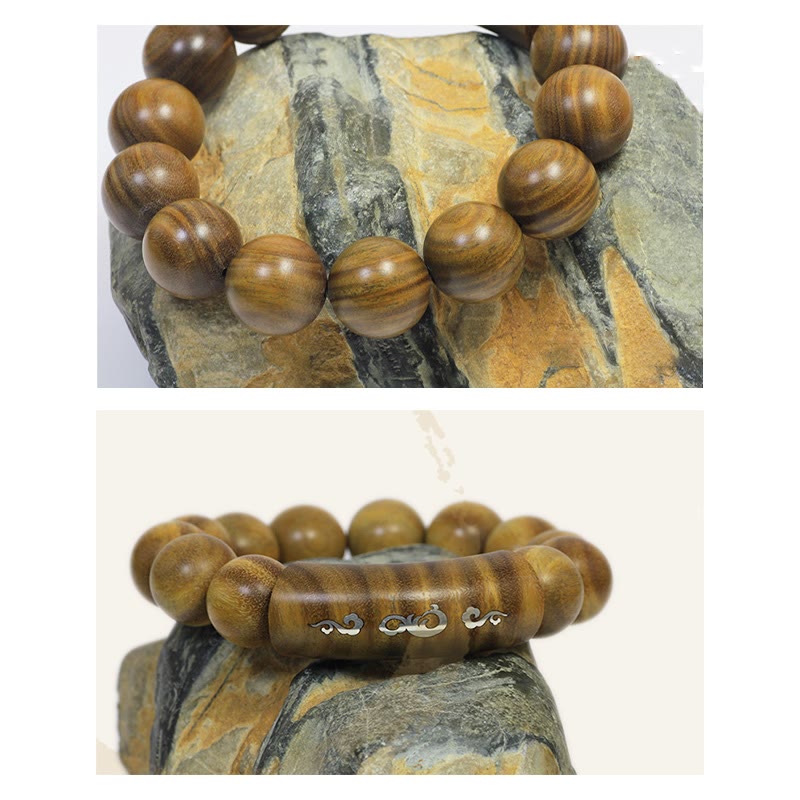 Buddha Stones 999 Srebro Sterlingowe Zielone Drzewo Sandałowe Om Mani Padme Hum Smok Feniks Dharmachakra Intarsjowana Bransoletka Pokoju