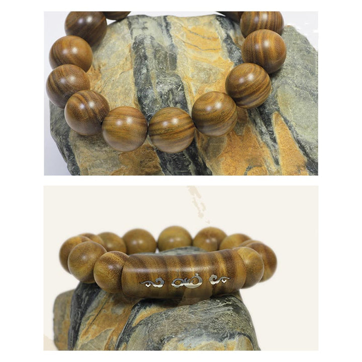 Buddha Stones 999 Srebro Sterlingowe Zielone Drzewo Sandałowe Om Mani Padme Hum Smok Feniks Dharmachakra Intarsjowana Bransoletka Pokoju