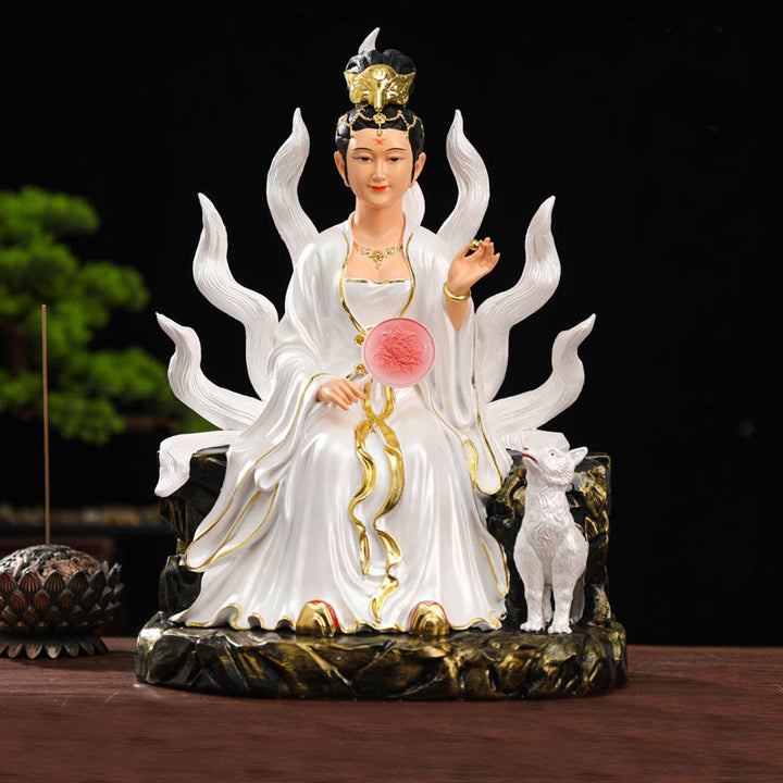 Buddha Stones Dziewięcioogoniasty Lis Wróżka Szczęście Ochrona Żywica Dekoracja Domu