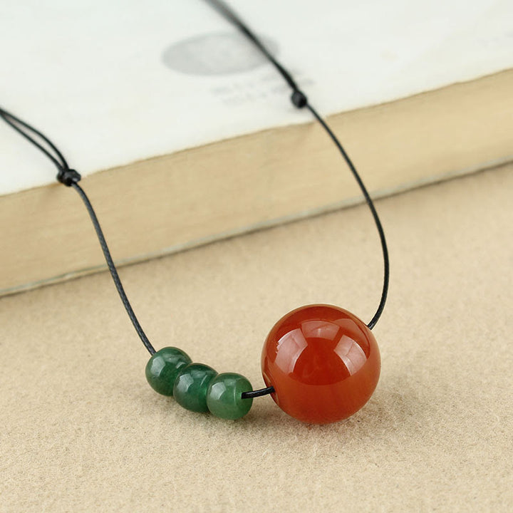 Buddha Stones Czerwony Agat Zielony Awenturyn Zielony Bodhi Koralik Spokojny Skórzany Naszyjnik Wisiorek