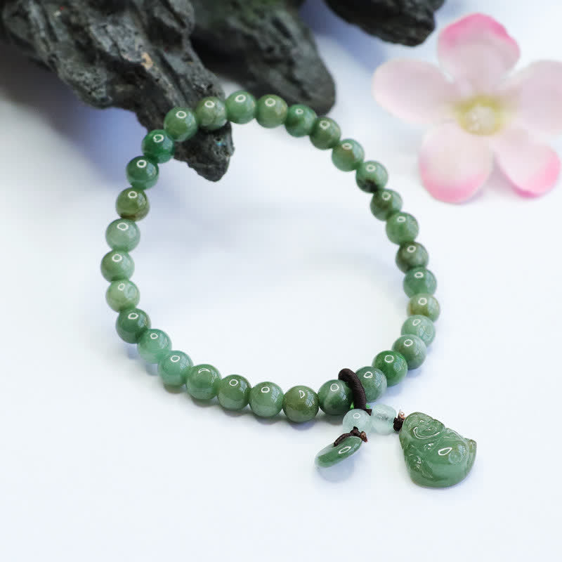 Buddha Stones Śmiejący się Budda Cyjan Jade Bransoletka lecznicza