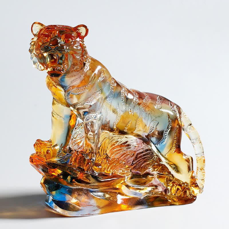 Ręcznie robiony Liuli Crystal Tiger Art Piece Ochrona Dekoracja Domu - Kolorowy - image 0