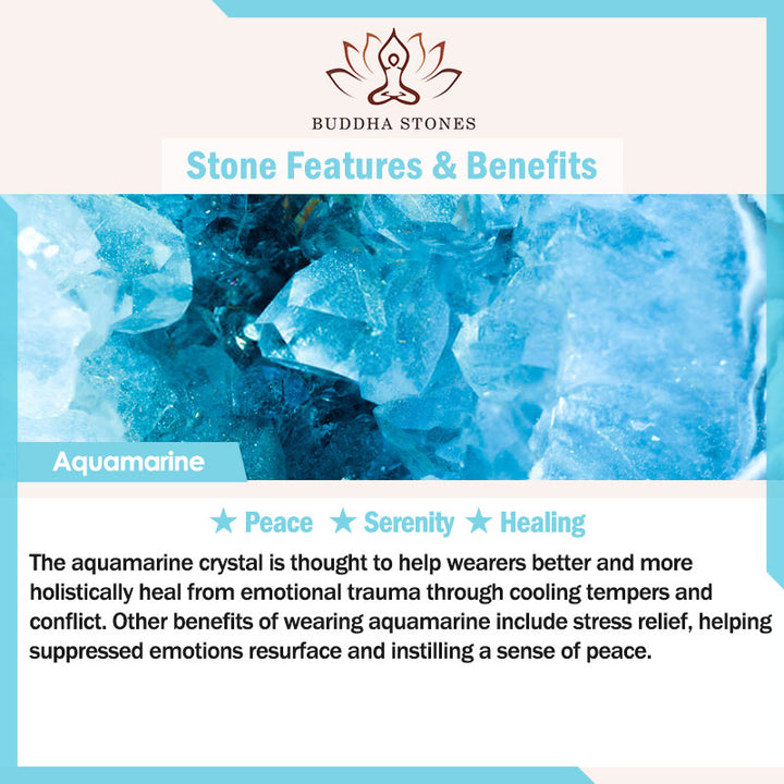Buddhastoneshop Bransoletka z koralików akwamarynowych Peace Healing