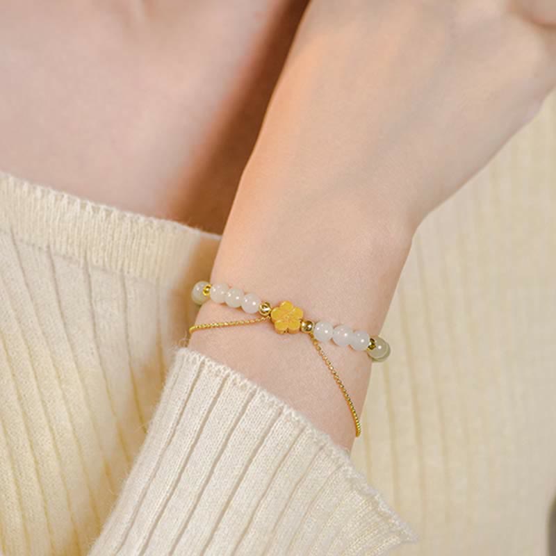 Bransoletka z Buddha Stones 925 ze srebra próby 925 z naturalnego jadeitu Hetian Peach Blossom Luck Chain