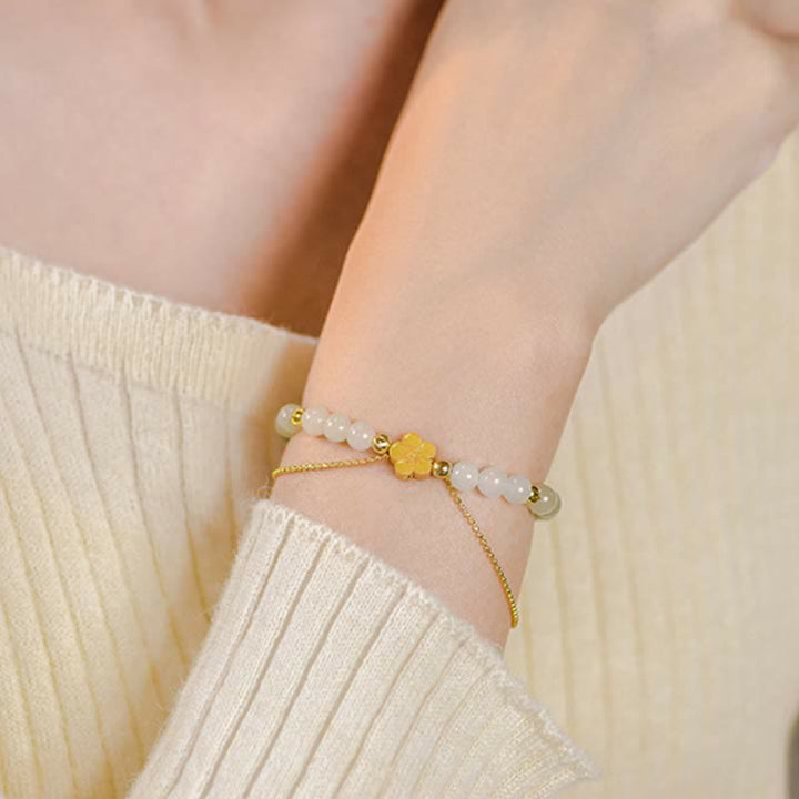 Bransoletka z Buddha Stones 925 ze srebra próby 925 z naturalnego jadeitu Hetian Peach Blossom Luck Chain