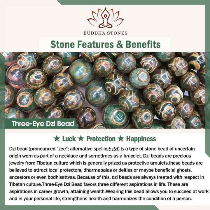 Buddha Stones Tybetańskie 108 Mala Koraliki Czarny Onyks Trójoczne Koraliki Dzi Bransoletka Ochronna